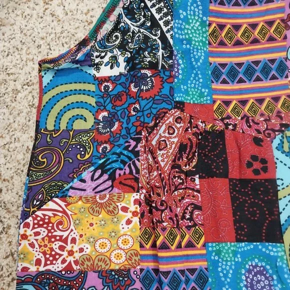 3660 Size XL Boho Print Cotton/ Polyester Over Alls with Adjustable Button Strap - Picture 3 of 8